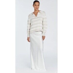 DISSH COLBIE CREAM CONTRAST POLO STRIPED KNIT JUMPER SWEATER L